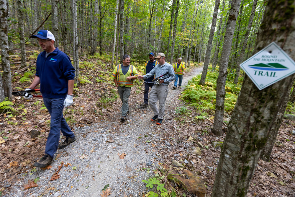 Maine Water volunteers help maintain trails at Ragged Mountain.