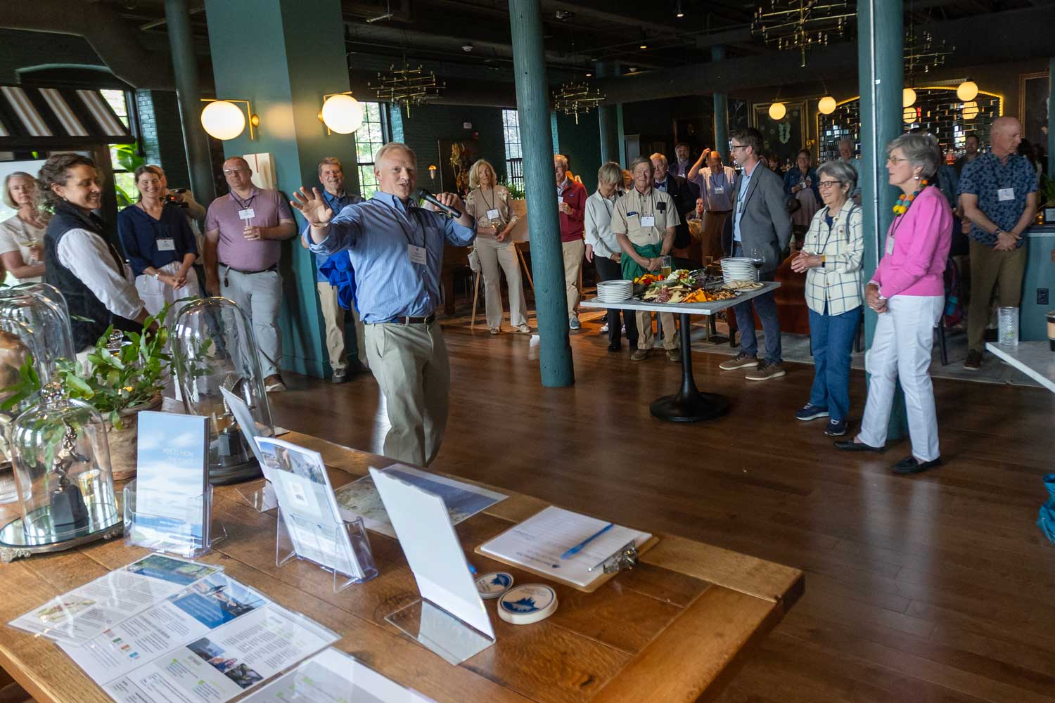 Biddeford Mayor Martin Grohman talks about the Biddeford Forest project collaboration during a Maine Coast Heritage Trust fundraiser at The Lincoln.; Maine Water and Maine Coast Heritage Trust; announced a partnership to permanently preserve; more than 250 acres of forest and open space in Biddeford. | Photo courtesy of Maine Water