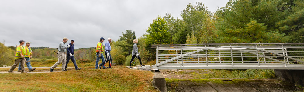 Maine Water volunteers help maintain trails on Ragged Mountain.